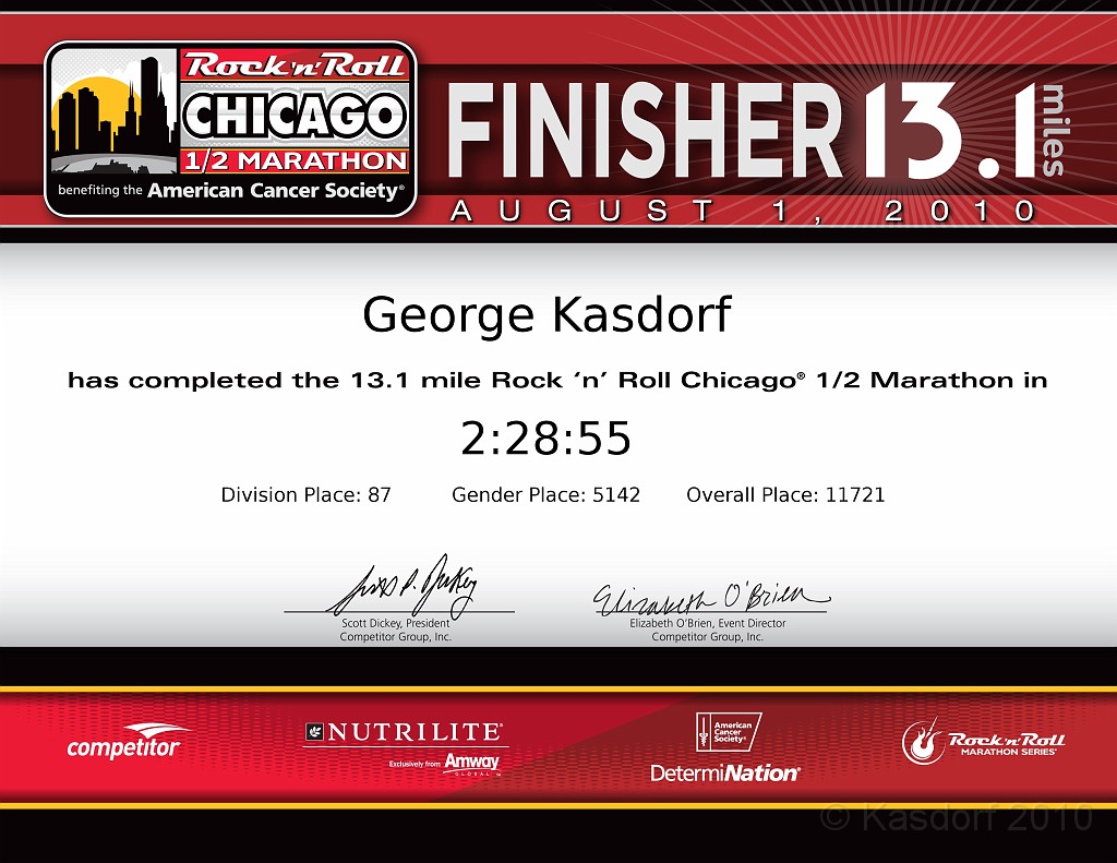 Chicago Rock N Roll 2010 0715.jpg - The Chicago Rock 'N Roll Half Marathon was held on August 1, 2010. A beautiful day, but hot, and a lousy race.